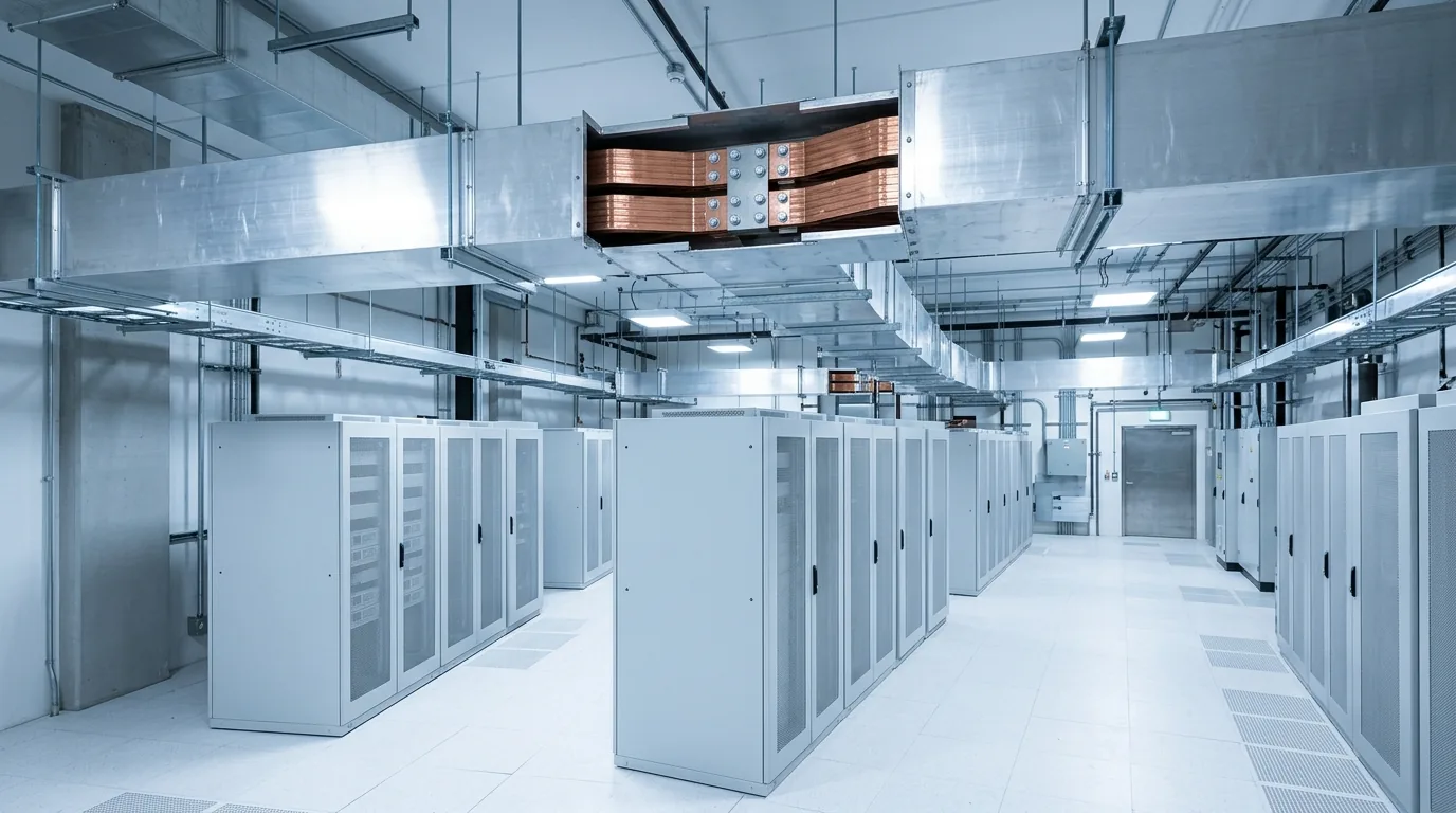 Datacenter power hall served by FabTek Industries bus ducts