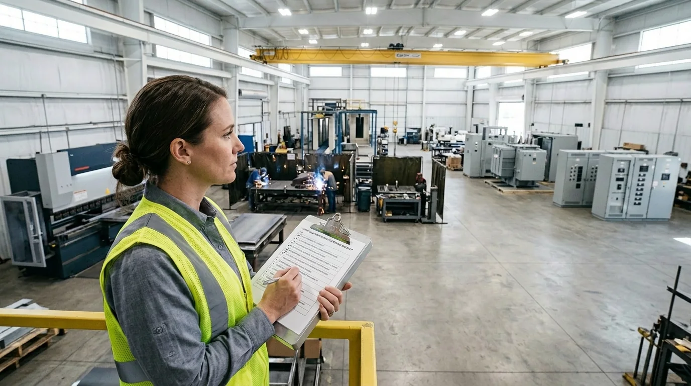 Quality inspector reviewing a checklist on the FabTek Industries shop floor