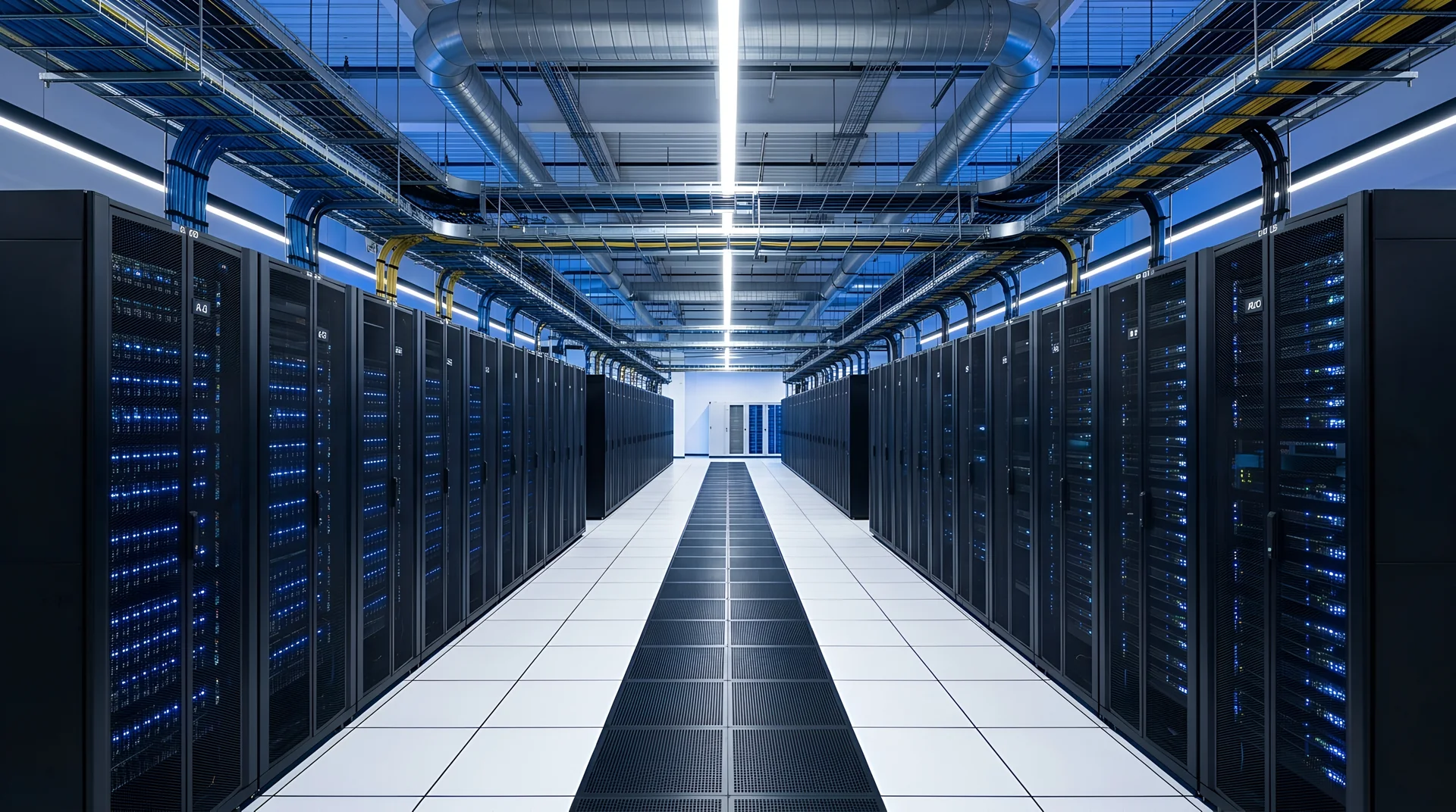 Data center server hall powered by electrical infrastructure fabricated by FabTek Industries