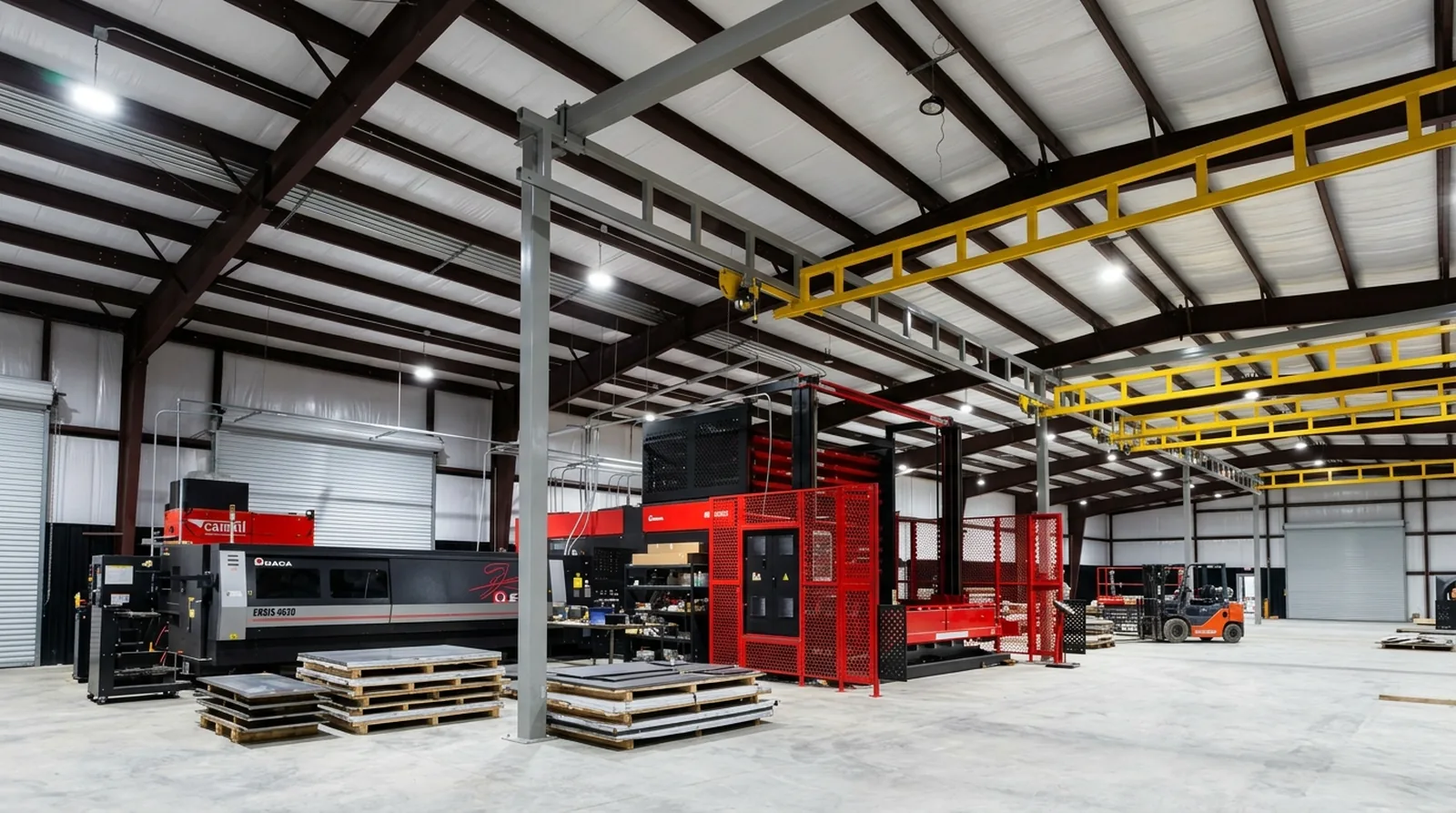 AMADA ENSIS fiber laser and fabrication floor at FabTek Industries in Hazlehurst, Mississippi