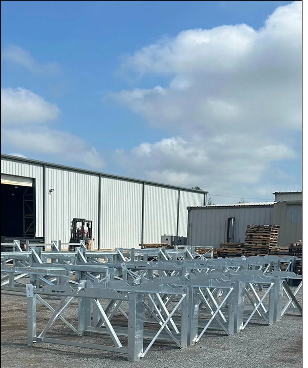 Structural steel frames on the FabTek Industries fabrication floor