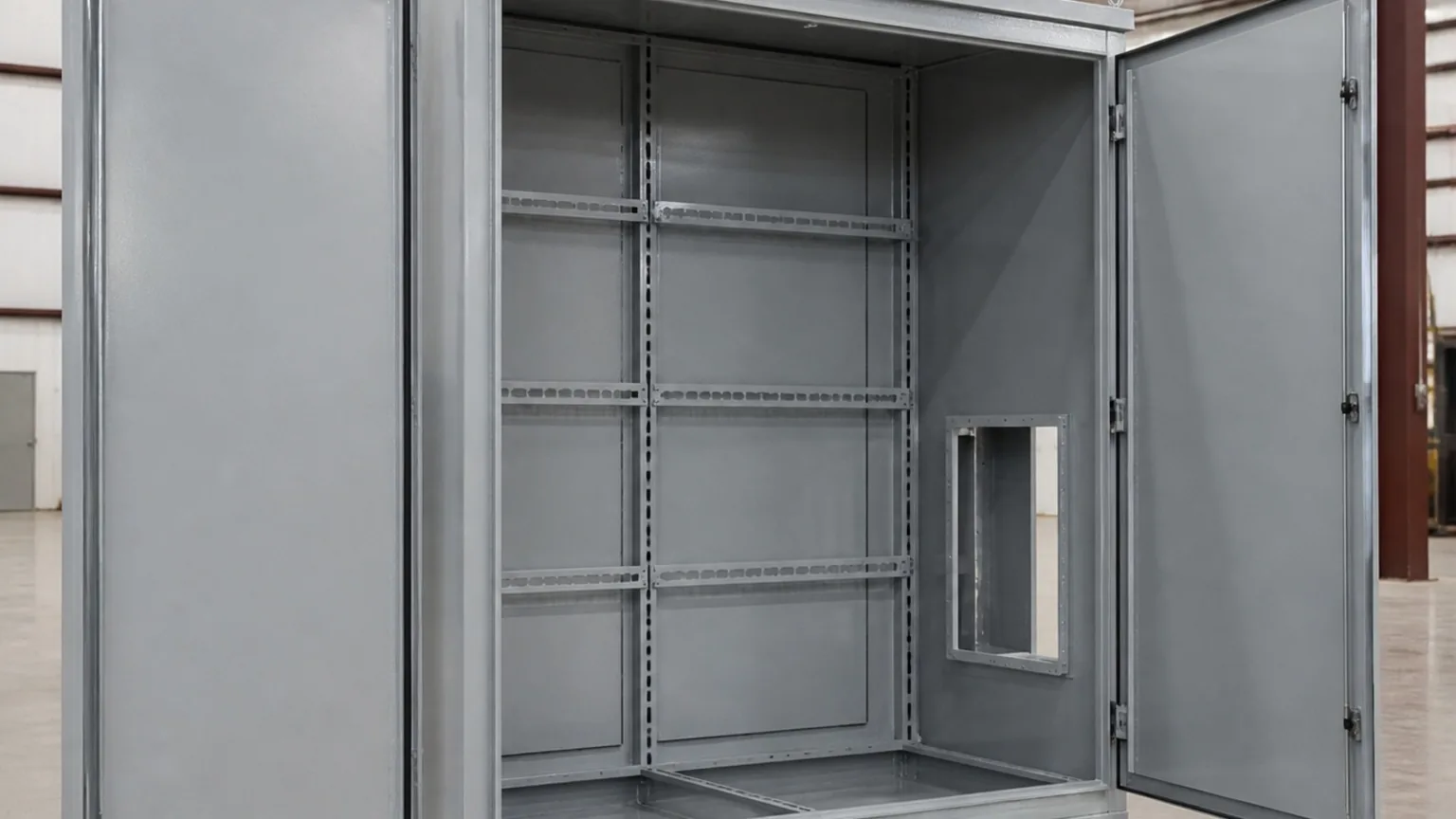 PCS enclosure with mounting rails and HVAC cutout — FabTek Industries