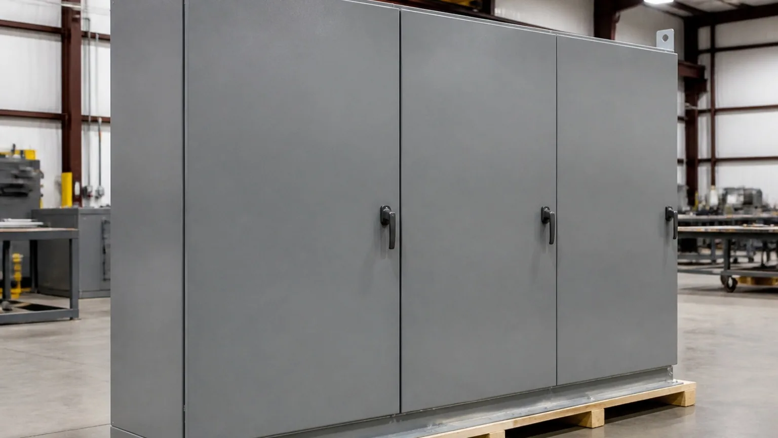 Three-bay control cabinet lineup — FabTek Industries