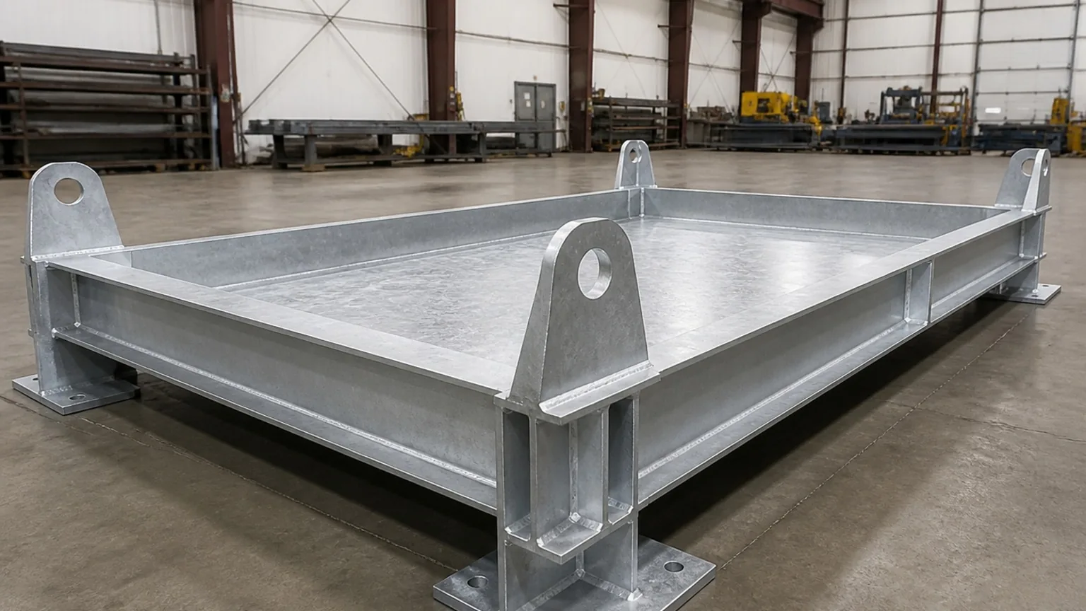 Galvanized skid base with lifting lugs and drip pan — FabTek Industries