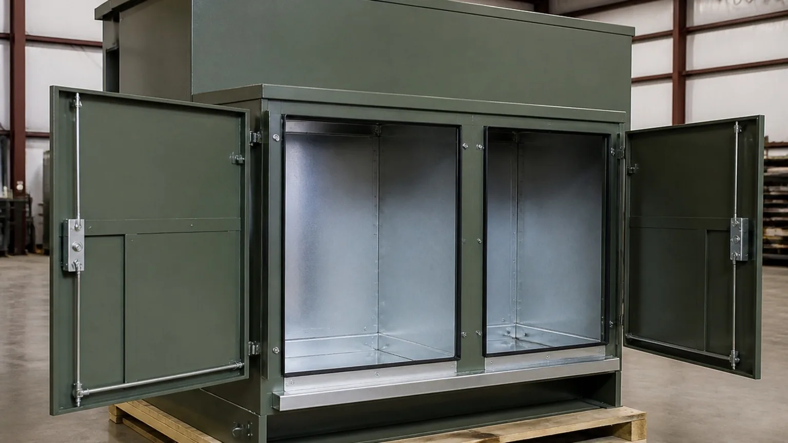 Tank with matching cabinet, doors open — FabTek Industries