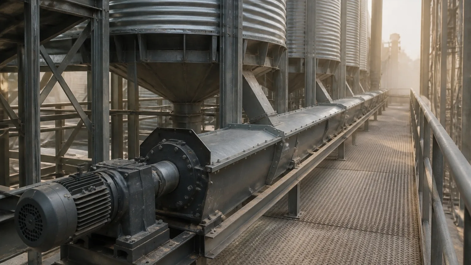 Covered trough screw under feed bins — FabTek Industries