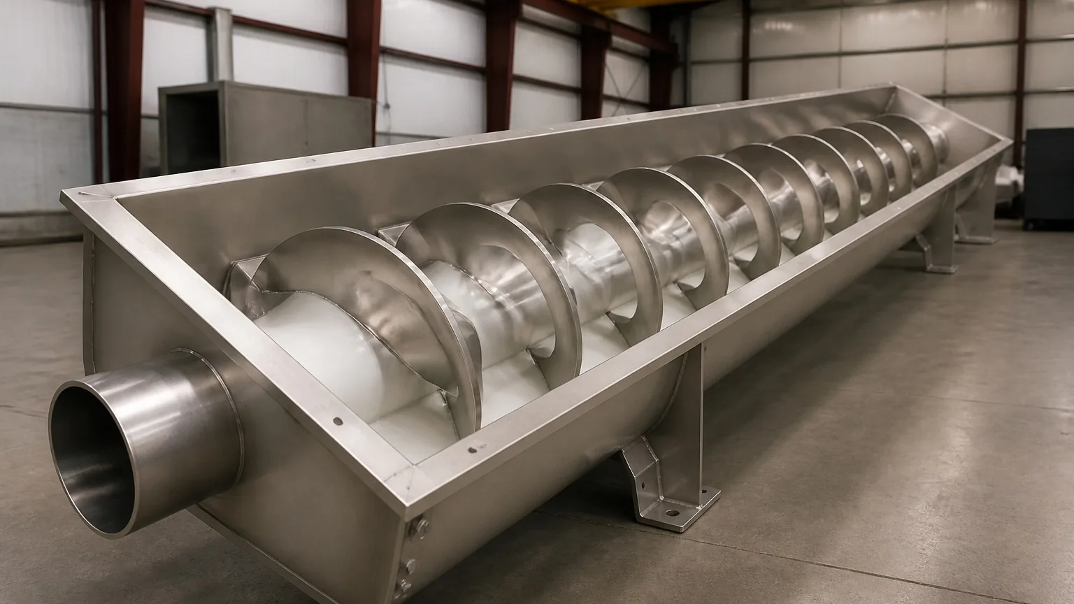 Stainless shaftless spiral in a lined trough — FabTek Industries