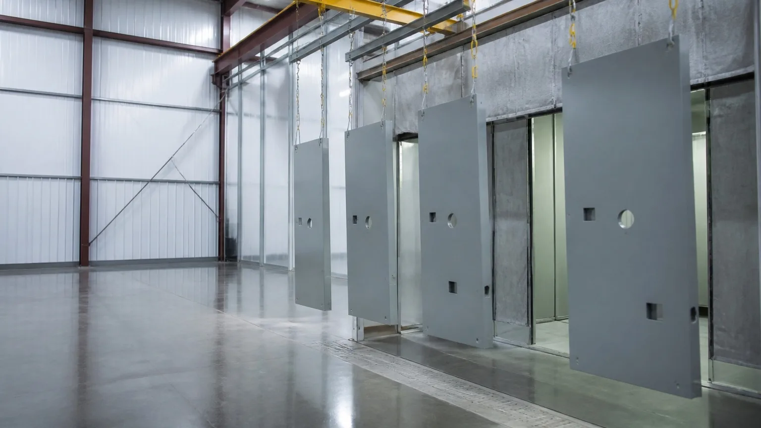 Panels on the powder-coat line — FabTek Industries