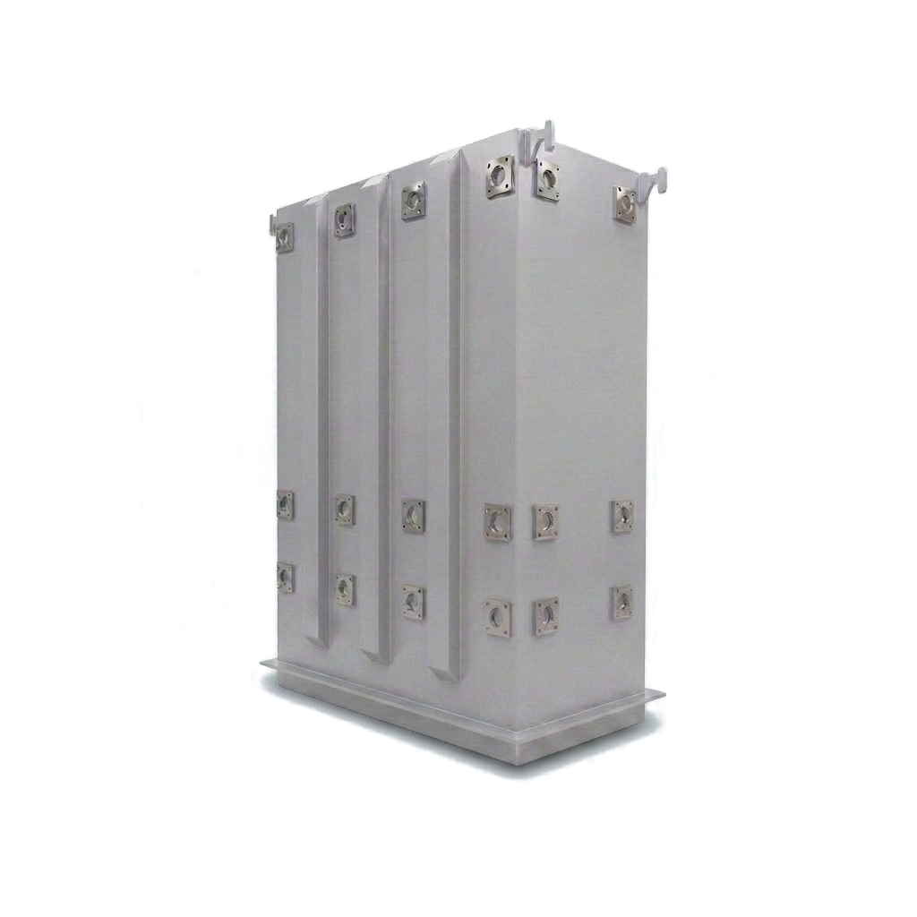 Rectangular power transformer tank with formed cooling panels and machined bushing mounting plates