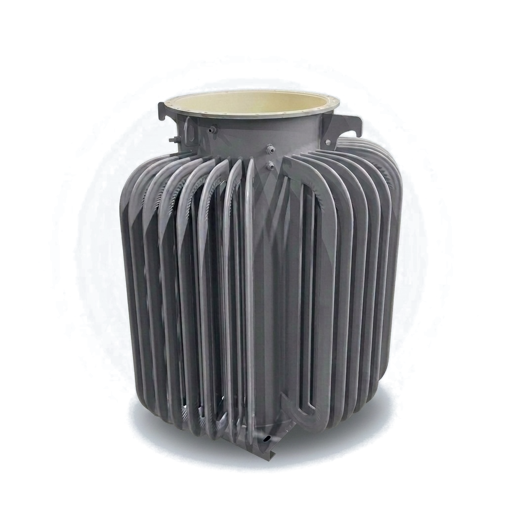 Cylindrical transformer tank with wrap-around formed cooling tubes