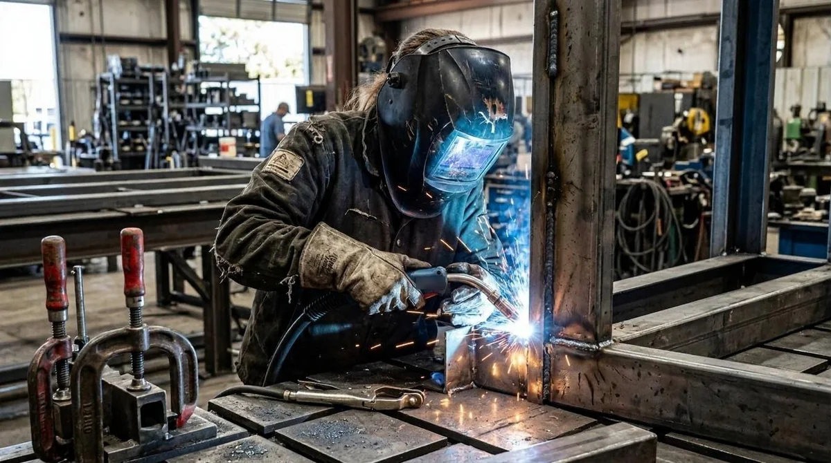 FabTek welder fabricating a custom steel frame to print