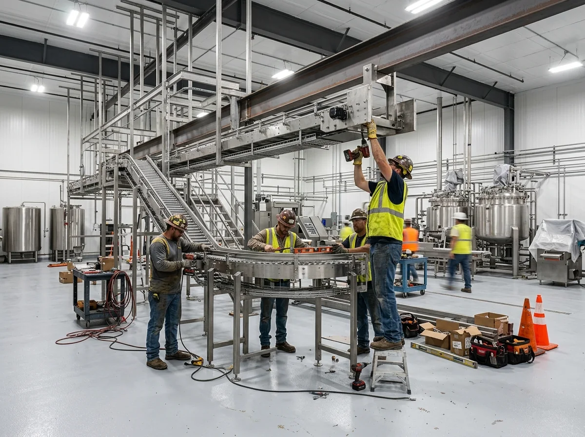 FabTek crew installing custom-fabricated process equipment for an industrial customer