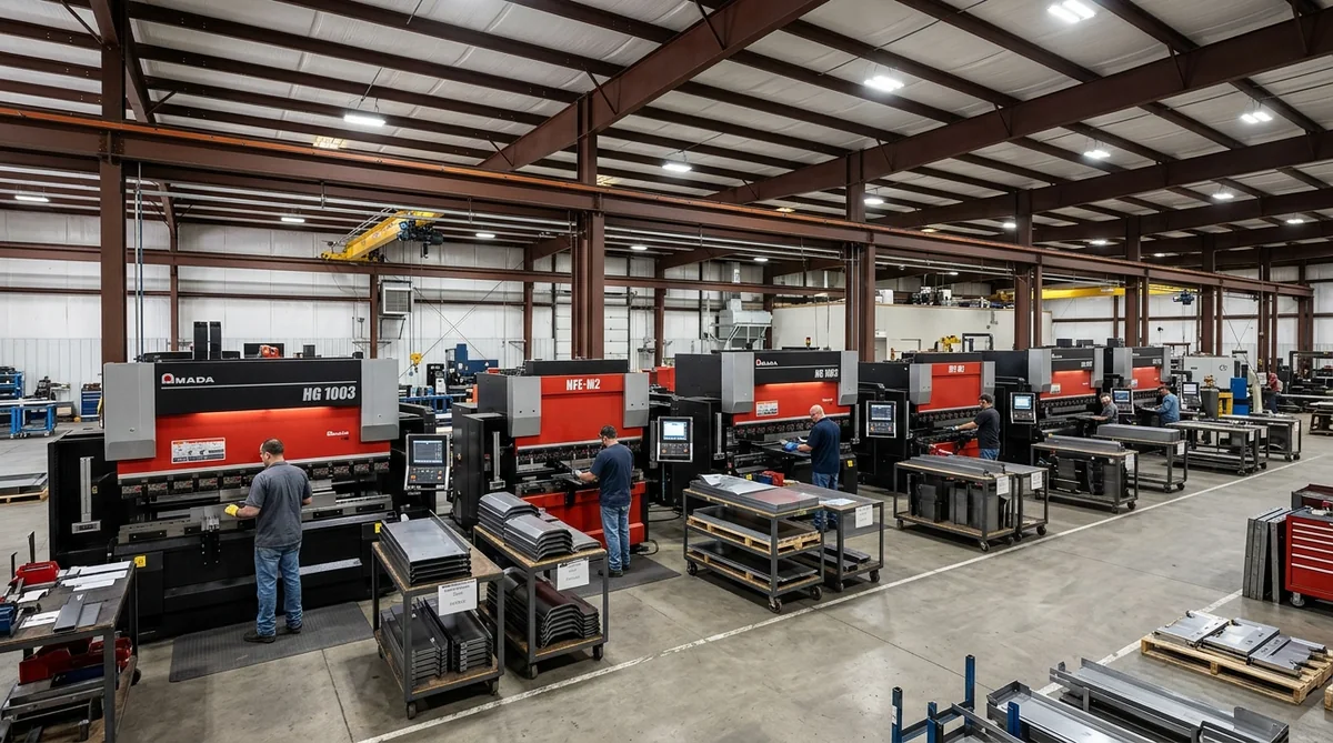 FabTek production floor with CNC press brakes forming sheet-metal parts